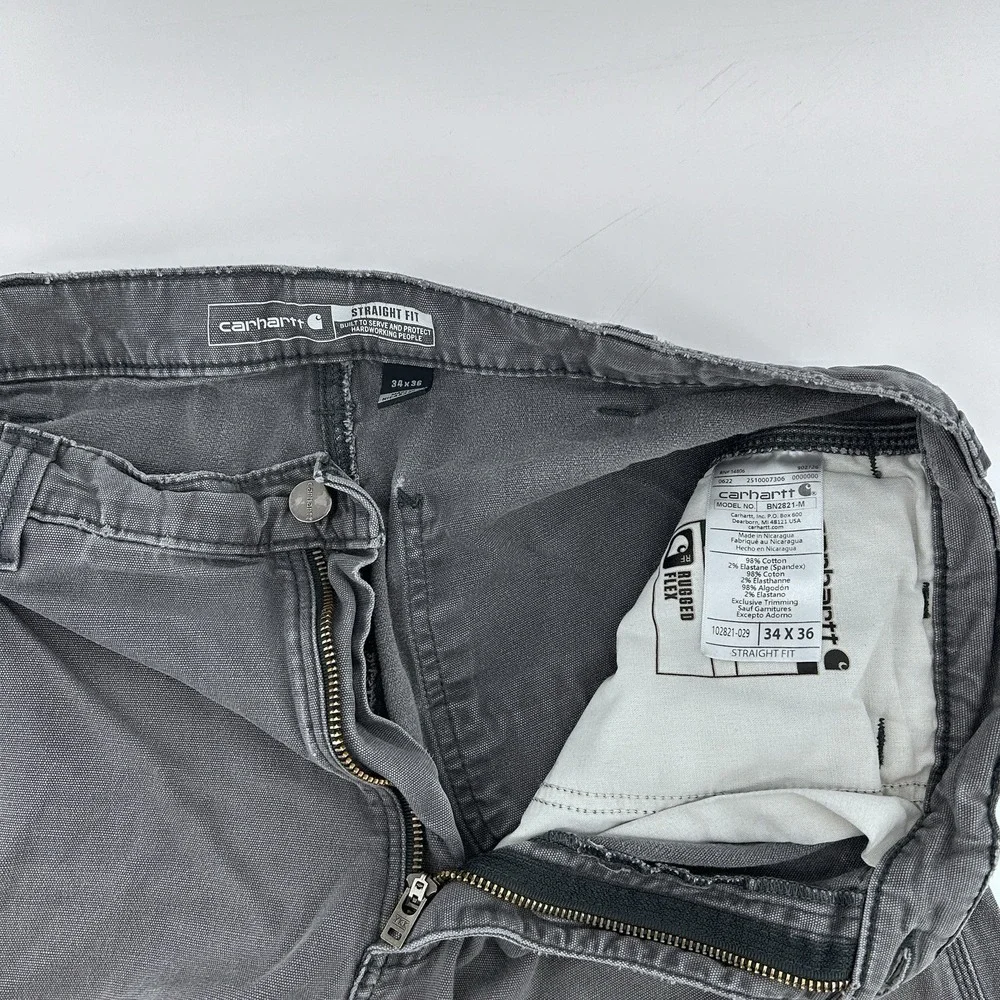 Carhartt Faded Grey Work Pants 34x36 Distressed Repair Grunge Workwear Carpenter
